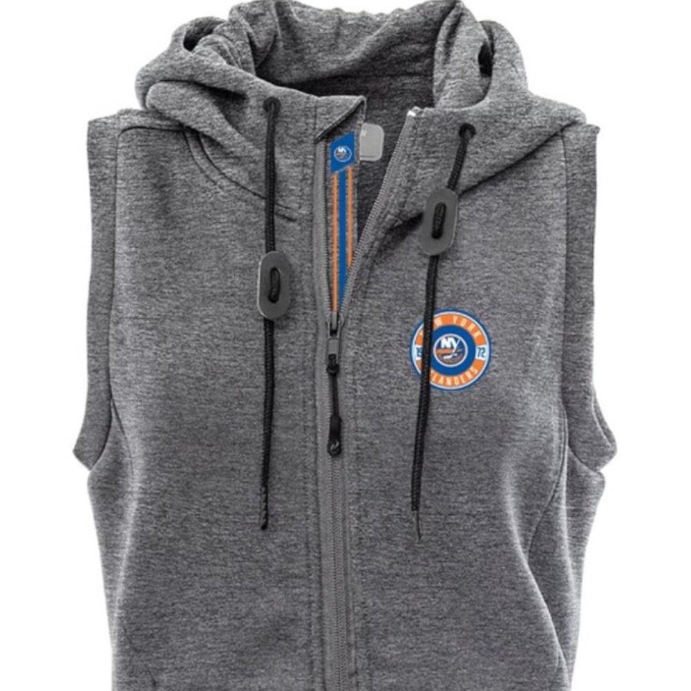 NHL New York Islanders Women's Full Zip Hooded Mid-Layer Vest Gray Medium